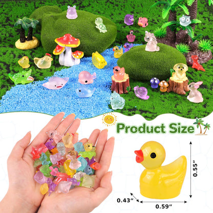 150PCS Mini Resin Animals Tiny Cute Figurines Glow in Dark, Miniature Figures to Hide, Little Animal Toys Small Accessories for Topper Desk Garden Dollhouse Landscape Aquarium Ornaments Crafts & Decor