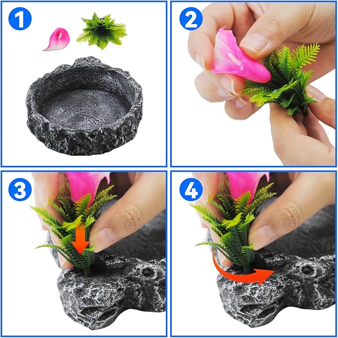 Reptile Food Dish,Rock Reptile Terrariums Water Dish, Water and Food Bowls Lizard Water Bowl for Leopard Gecko, Tree Frog, Snake, Crested Gecko, Frog