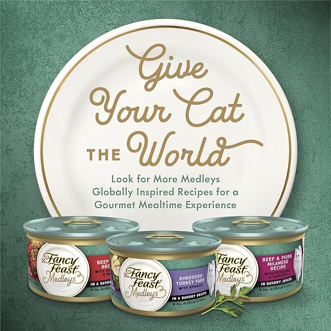 Purina Fancy Feast Wet Cat Food Medleys Shredded White Meat Chicken Fare With Spinach in Savory Cat Food Broth - (Pack of 24) 3 oz. Cans