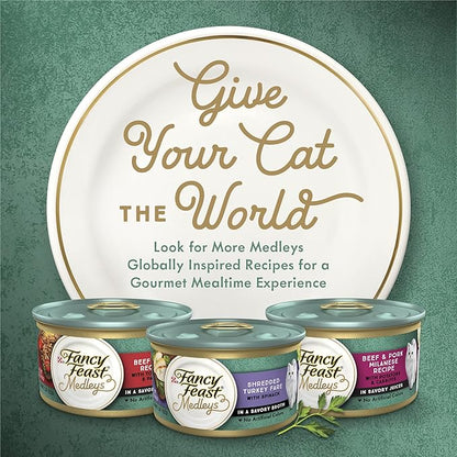 Purina Fancy Feast Wet Cat Food Medleys Shredded White Meat Chicken Fare With Spinach in Savory Cat Food Broth - (Pack of 24) 3 oz. Cans