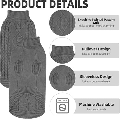 PUPTECK Winter Cat Sweater Coat - Soft Warm Cold Weather Clothes Knitwear for Kittens & Small Dogs Indoor Outdoor Wearing, Knitted Classic for Doggies Kitties Girls Boys, Grey, M