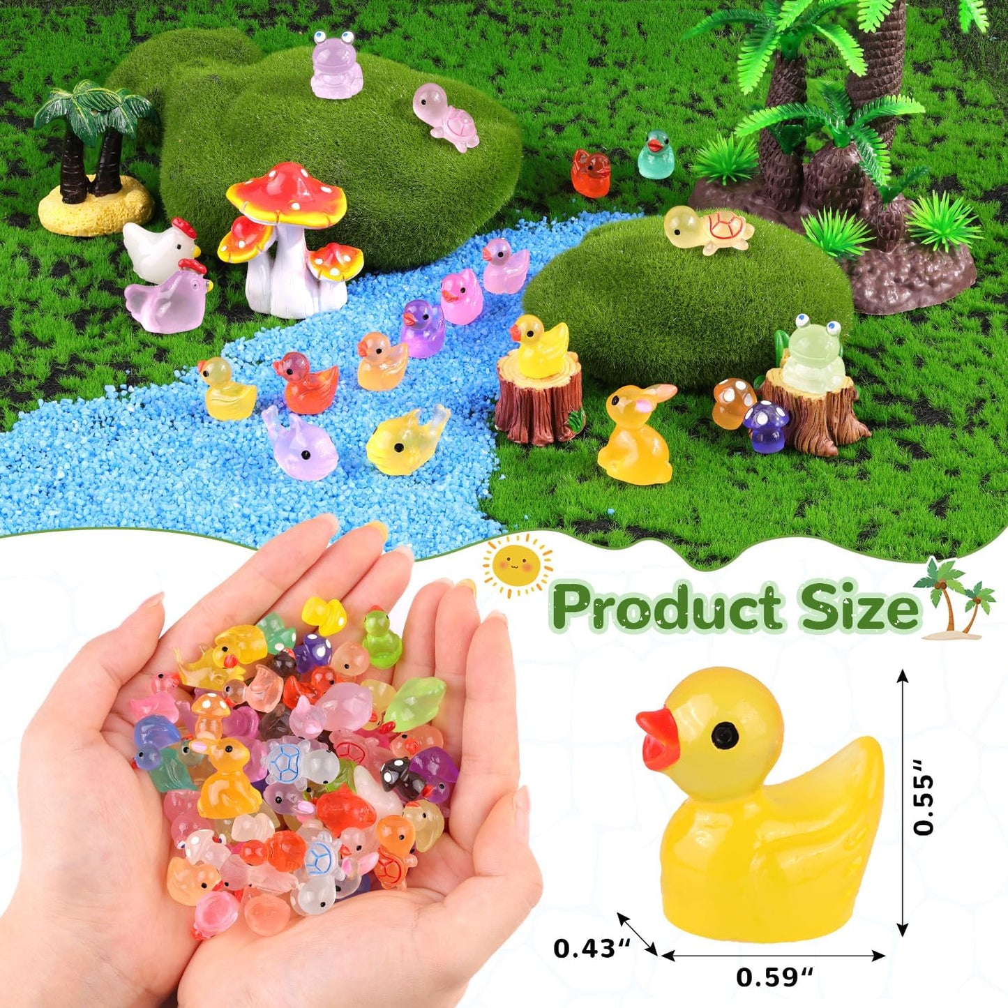 110PCS Mini Resin Animals Tiny Cute Glow Figures in Dark, Miniature Figurine to Hide, Little Animal Toys Small Accessories for Topper Desk Garden Dollhouse Landscape Aquarium Ornaments Crafts & Decor