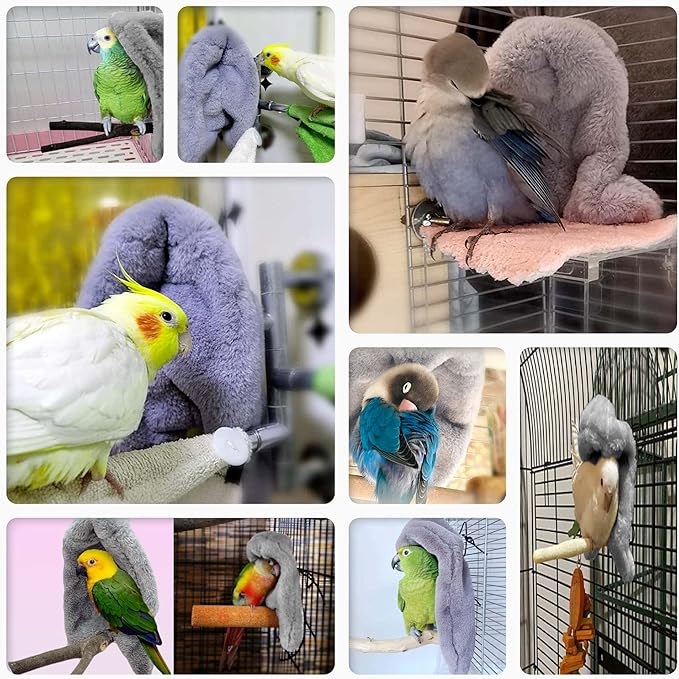 SIMENA Bird Blanket for Cage, Corner Fleece Bed for Birds, Cozy Bird Warmer, Parrot House for Cage, Cuddle Nest Hanging Toy for Lovebirds Parakeet (XL)