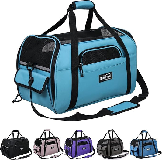 EliteField Soft Sided Pet Carrier (3 Year Warranty, Airline Approved), Multiple Sizes and Colors Available (Large: 19" L x 10" W x 13" H, Sky Blue)