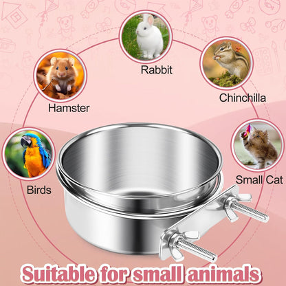 ToLanbbt 4 Pcs Stainless Steel Bird Food Bowls Water with Double Screws and Clamp Holders, Parrot Feeding Dish Cups Parrot Cage Coop Feeders for Cockatiel Conure Budgie Parakeet Macaw Small Animal, M