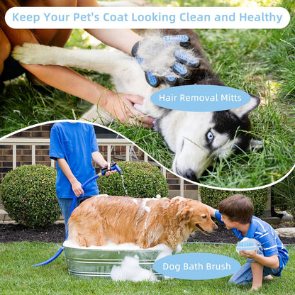 Wisedog Pet Grooming Tool Kit - Nail Clipper Set, Dematting & Grooming Combs, Bath Brush, Hair Removal Mitts (Upgraded Blue)