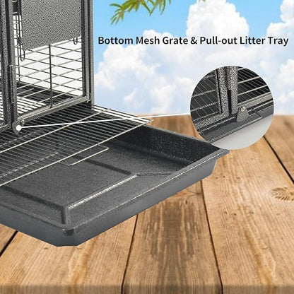 Portable Bird Travel Carrier Cage Black 19 Inch with Handle Wooden Perch,Parrot Travel cage Medium Birds for Cockatiels, Conures