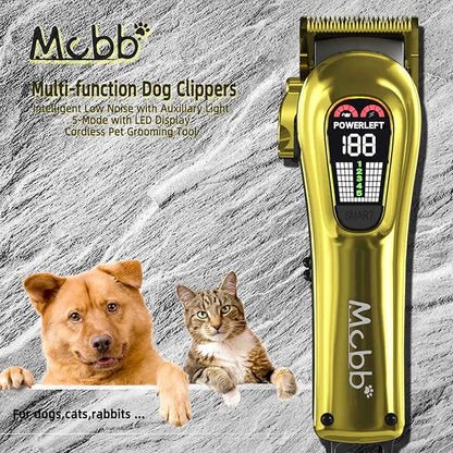 MCBB Dog Clippers - 5-Mode Heavy-Duty Grooming Kit With LED Display, Rechargeable, Auxiliary Light, Low Noise, Cordless Pet Tool