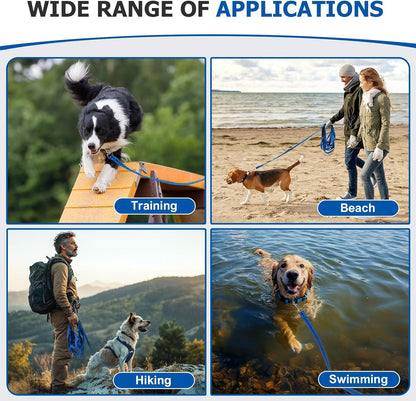 Reflective Dog Leash–10FT/16FT/30FT/50FT/100FT Durable Nylon Training Leash with Heavy-Duty Metal Clasp, High Visibility for Night Walking, Perfect for Small, Large Dogs (Blue, 30FT)