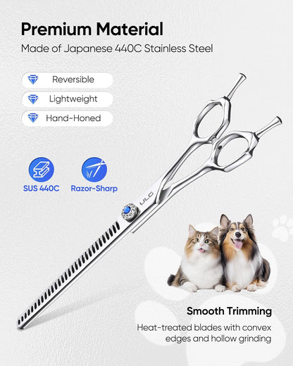 ULG Professional Dog Grooming Scissors 7.5” Straight Chunker Shear 65%-75% Thinning Rate 440C Japanese Stainless Steel Tension Adjustable Left & Right Handed Pet Grooming Shears
