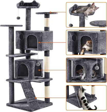 Yaheetech 70in Multi-Level Cat Tree Tall Cat Tower Cat Furniture with Condo, Scratching Posts & Dangling Ball for Indoor Cats Activity Center, Dark Gray
