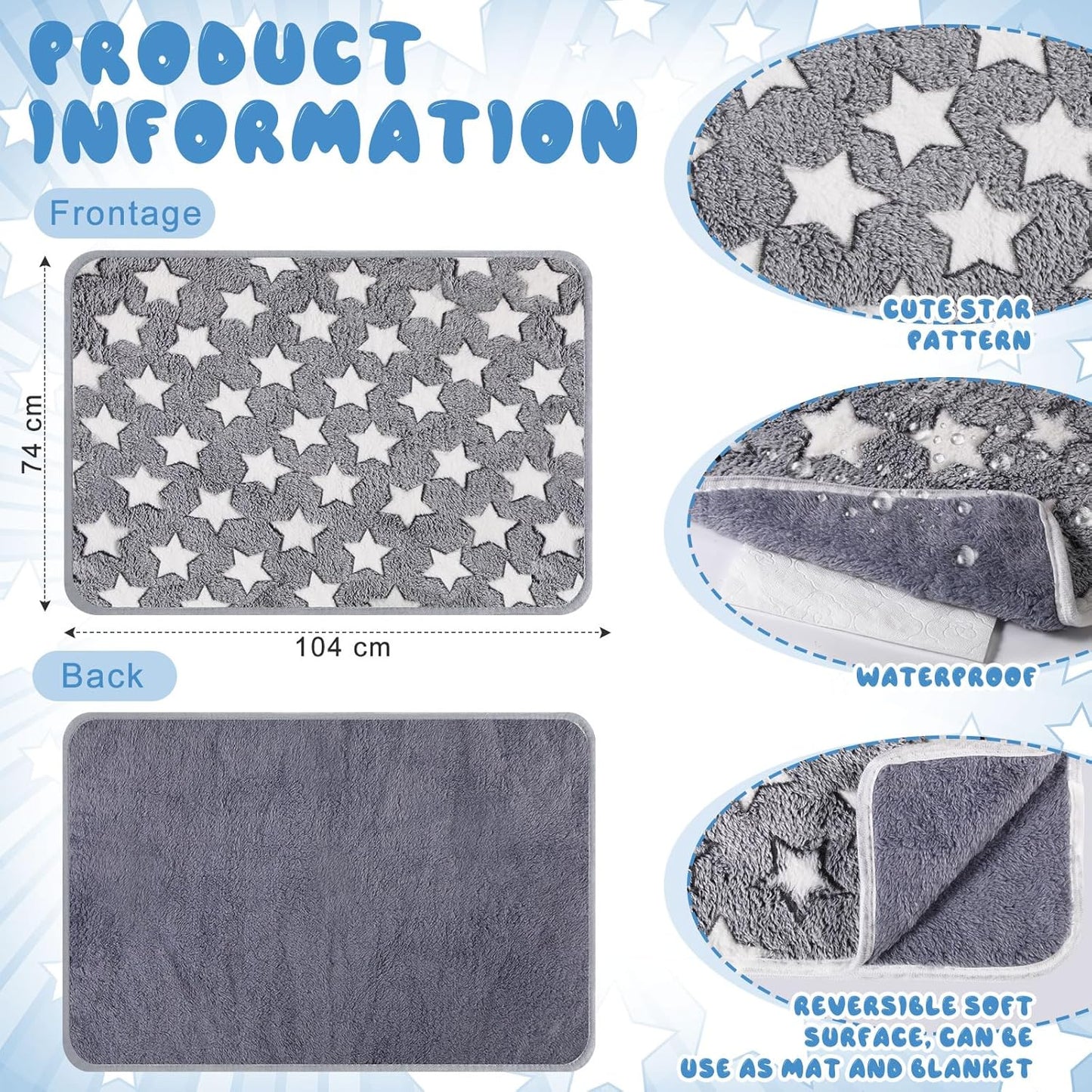 2 Pcs Large Self Warming Cat Pad Self Heating Cat Mat Bed Dog Crate Pet Blankets Thermal Heated Bed Mat for Outdoor Indoor Newborn Kittens Puppies Dog(Large Star,41 x 29)