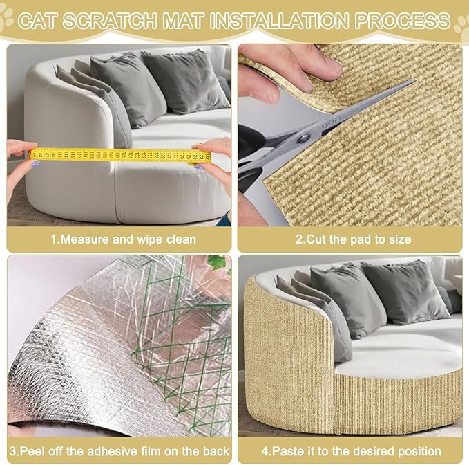 Cat Scratch Mat,118.5"x15.9" Trimmable Self-Adhesive Cats Scratch Carpet,Couch Protector from Cats Claw, Cat Scratch Furniture Protector, Indoor Furniture Protection for Chair, Wall, Sofa (Beige)