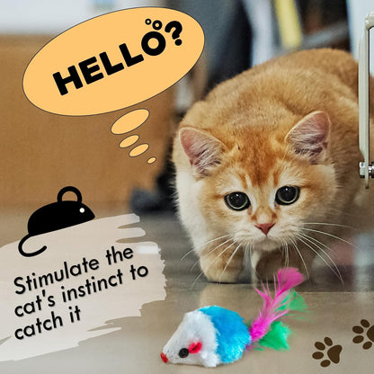 20 PCS Furry Cat Toys Squeak Mouse Rattle Mice Cat Catcher Pet Toys with Feather Tails (Random Color)