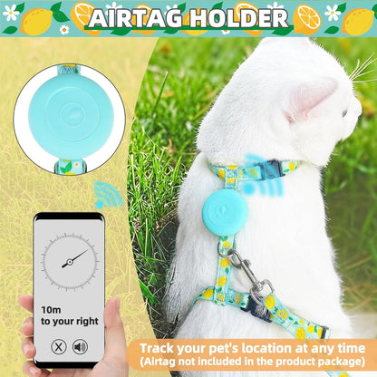 PUPTECK Adjustable Cat Harness and Leash Set Escape Proof Kitten Strap Collar for Walking Travel, Lemon Pattern