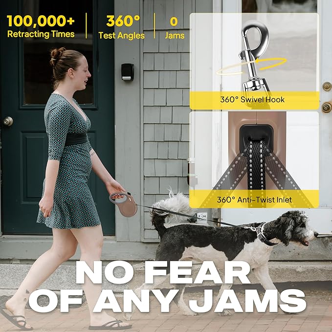 Fida Retractable Dog Leash, 16ft Heavy Duty Pet Walking Leash for X-Small/Small/Medium/Large Dog or Cat up to 110 lbs, Tangle Free. One-Hand Brake (Large, Coffee)