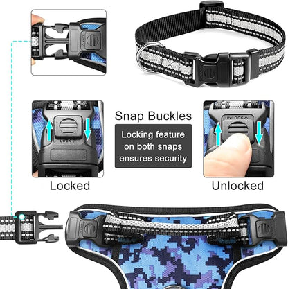 WINSEE Dog Harness No Pull, Pet Harnesses with Dog Collar, Adjustable Reflective Oxford Outdoor Vest, Front/Back Leash Clips for Small, Medium, Large, Extra Large Dogs, Easy Control Handle for Walking