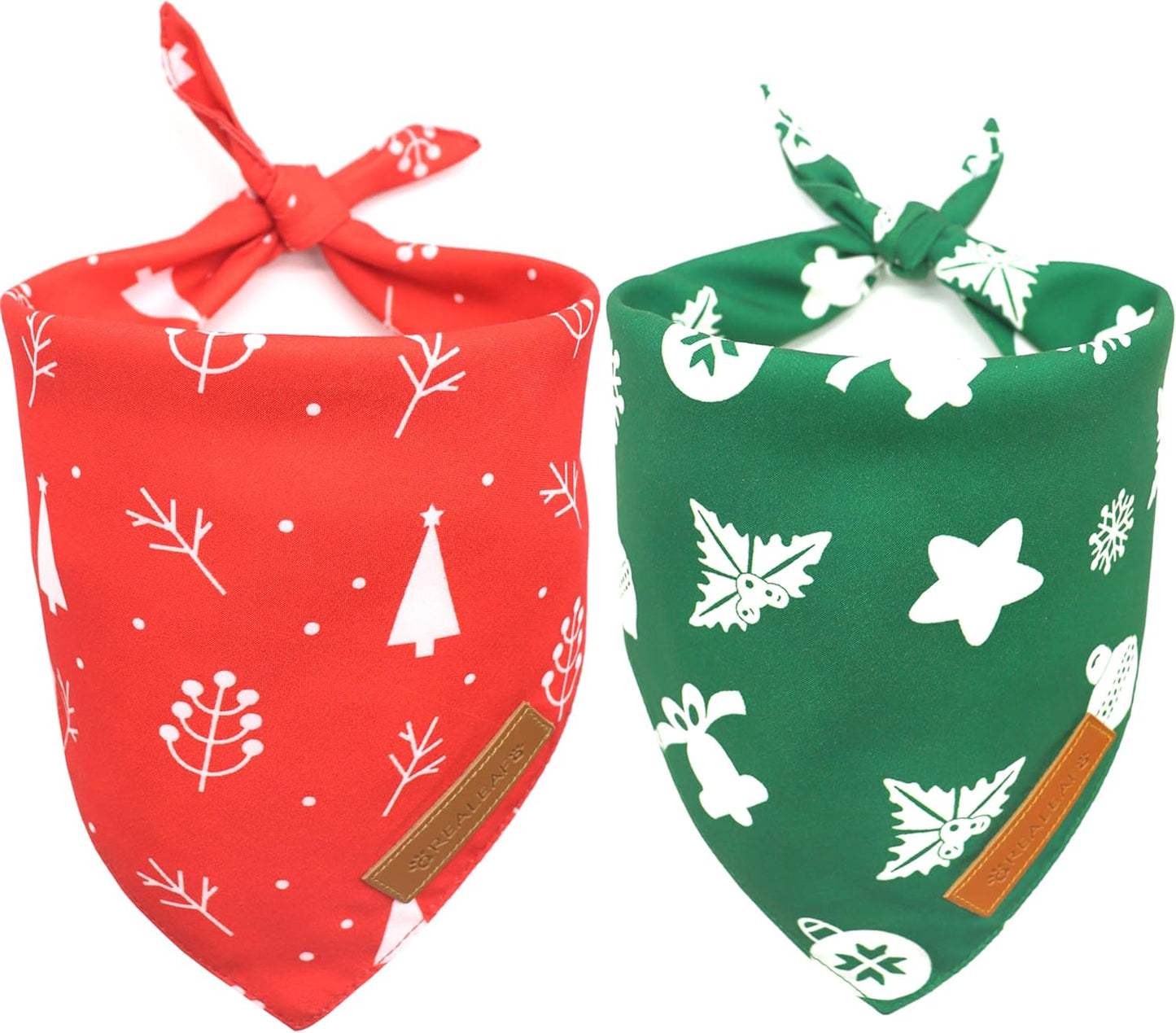 Realeaf Christmas Dog Bandanas 2 Pack, Reversible Red Green Pet Scarf for Boy and Girl, Premium Durable Fabric, Xmas Holiday Bandana for Small Medium Large and Extra Large Dogs (Small)
