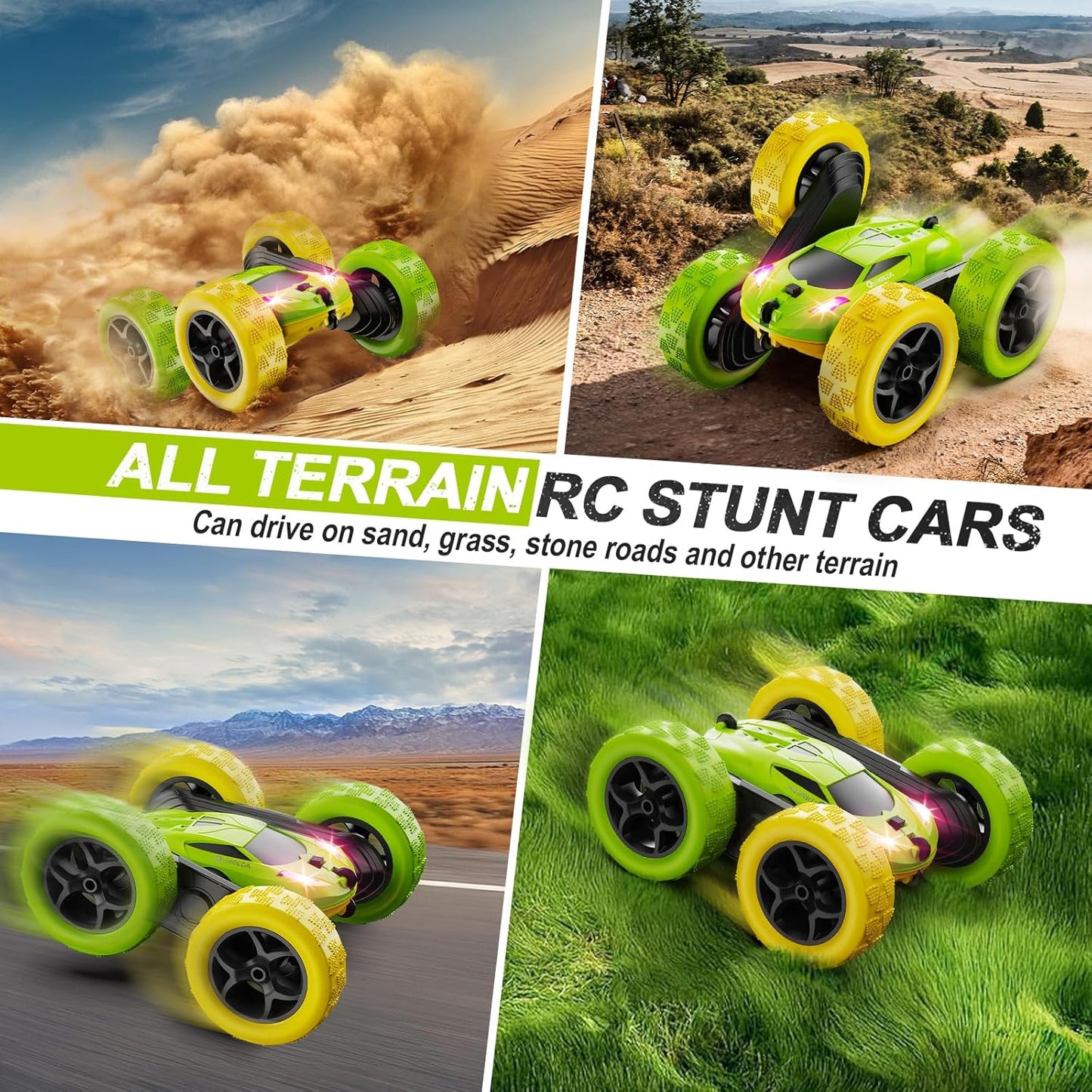 Remote Control Car, RC Car Toys for 6-12 Year Old Boys, Off Road RC Stunt Car 4WD 360° Rotating Remote Control Car for Kids, Boys Girls Gifts for Birthday, Christmas Yellow&Green