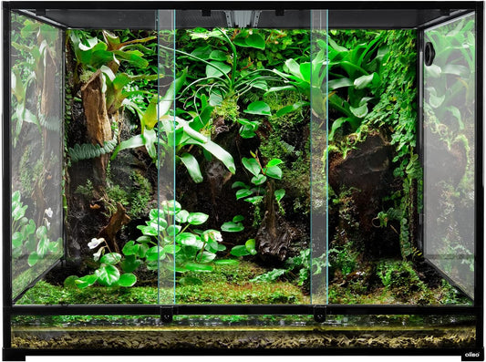 OIIBO 180 Gallon Large Reptile Terrarium, 48" x 24" x 36" Glass Reptile Tank Tall & Wide Terrarium Tank with Double Sliding Door Top Screen Ventilation Habitat