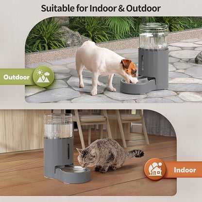 Cat Water Dispenser and Stainless Steel Bowl, Automatic Gravity Water Dispenser for Cats or Small Medium Size Dogs, Large Capacity, Easy to Clean and Safe for Pets