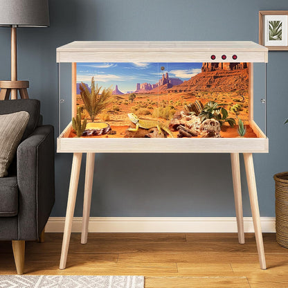 Royxen Tempered Glass Bearded Dragon Tank,65 Gallon Reptile Tank with Leg Stand,Built-in Lighting Reptile Enclosure Scartch-Proof Bearded Dragon Encloure for Chameleon,Snake,Lizard(Oak,40"x 20"x 20")