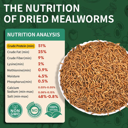 10LB Dried Mealworms, 100% Natural, Non-GMO Meal Worms, Dried for Chickens, Wild Birds, Reptile, Hamster, Hedgehog, Pigeon