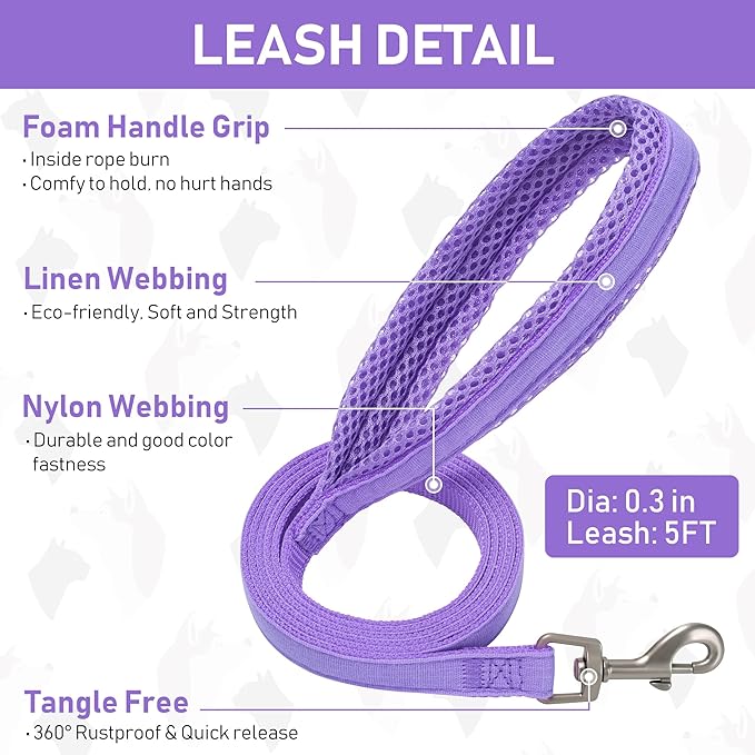 GAMUDA Small Pet Harness Collar and Leash Set, Step in No Chock No Pull Linen Fabric Soft Mesh Dog Vest Harnesses Reflective for Dogs Puppy Cats Kitten Rabbit (Purple, M)