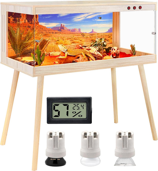 Royxen Tempered Glass Bearded Dragon Tank,81 Gallon Reptile Tank with Leg Stand,Built-in Lighting Reptile Enclosure Scartch-Proof Bearded Dragon Encloure for Chameleon,Snake,Lizard(Oak,48"x 20"x 20")