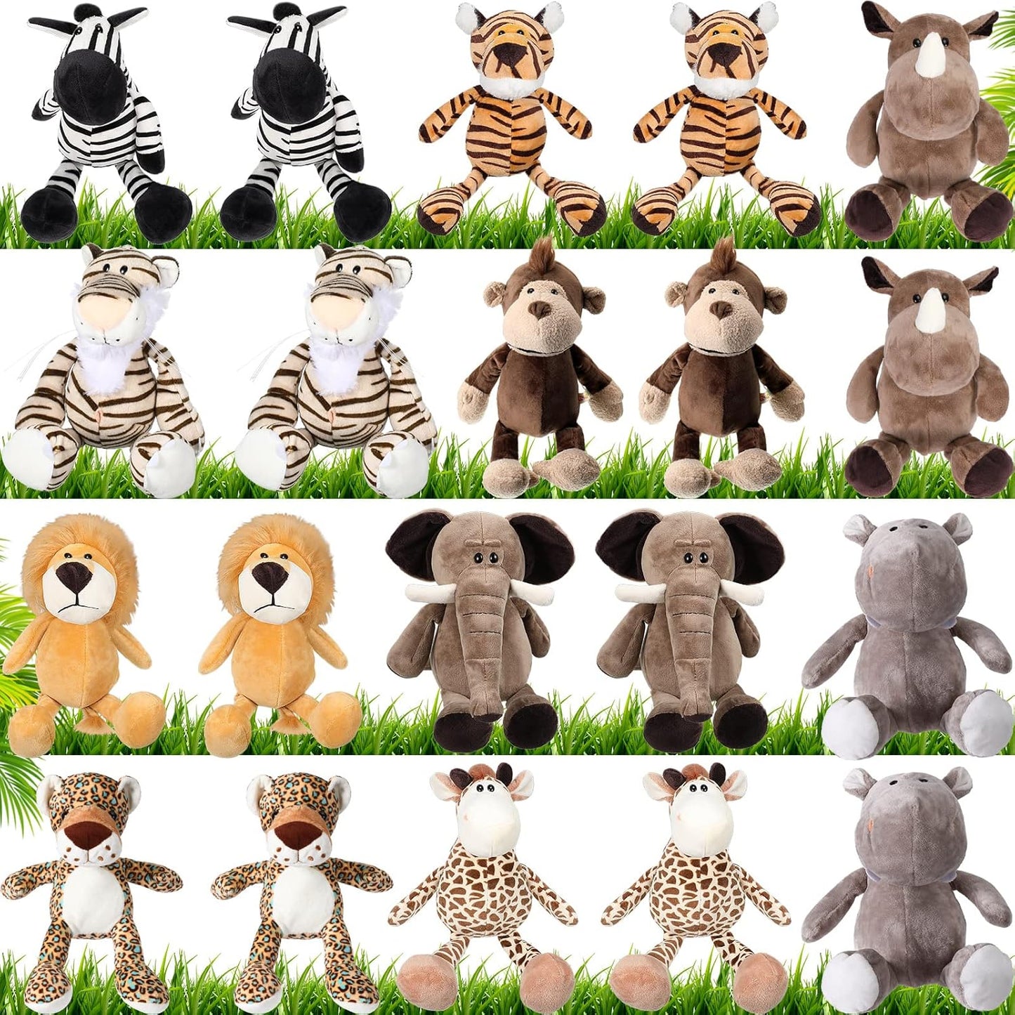HyDren 20 Pcs Safari Stuffed Animals - 11.8'' Plush Jungle Wild Animals Cute Elephant, Giraffe, Lion, Tiger, Monkey Stuff Animals Soft Plush Animals in Bulk - Toy for Toddler, Baby Jungle Party