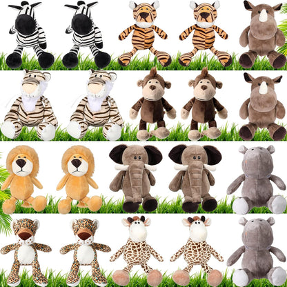 HyDren 20 Pcs Safari Stuffed Animals - 11.8'' Plush Jungle Wild Animals Cute Elephant, Giraffe, Lion, Tiger, Monkey Stuff Animals Soft Plush Animals in Bulk - Toy for Toddler, Baby Jungle Party