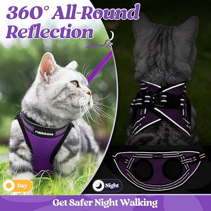 rabbitgoo Cat Harness and Leash Set for Walking Escape Proof, Adjustable Soft Kittens Vest with Reflective Strip for Cats, Comfortable Outdoor Vest, Purple, L