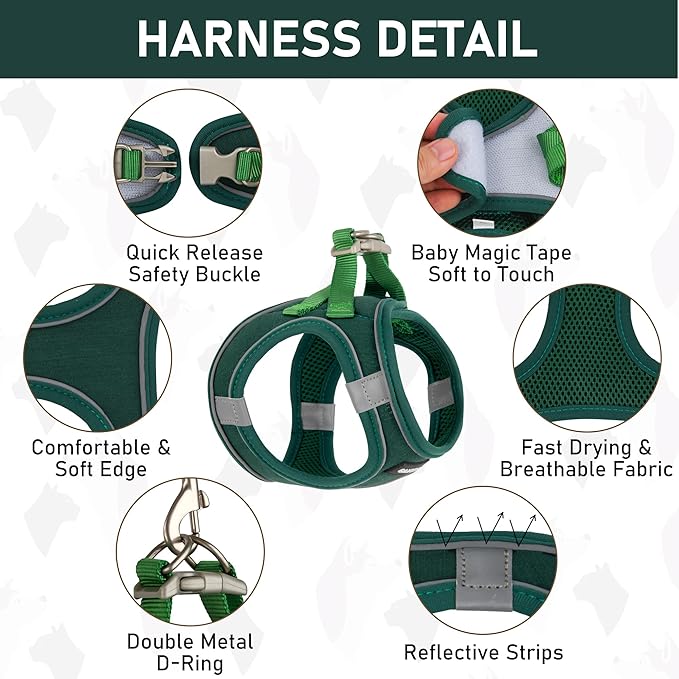 GAMUDA Small Pet Harness Collar and Leash Set, Step in No Chock No Pull Linen Fabric Soft Mesh Dog Vest Harnesses Reflective for Dogs Puppy Cats Kitten Rabbit (Green, XXS)
