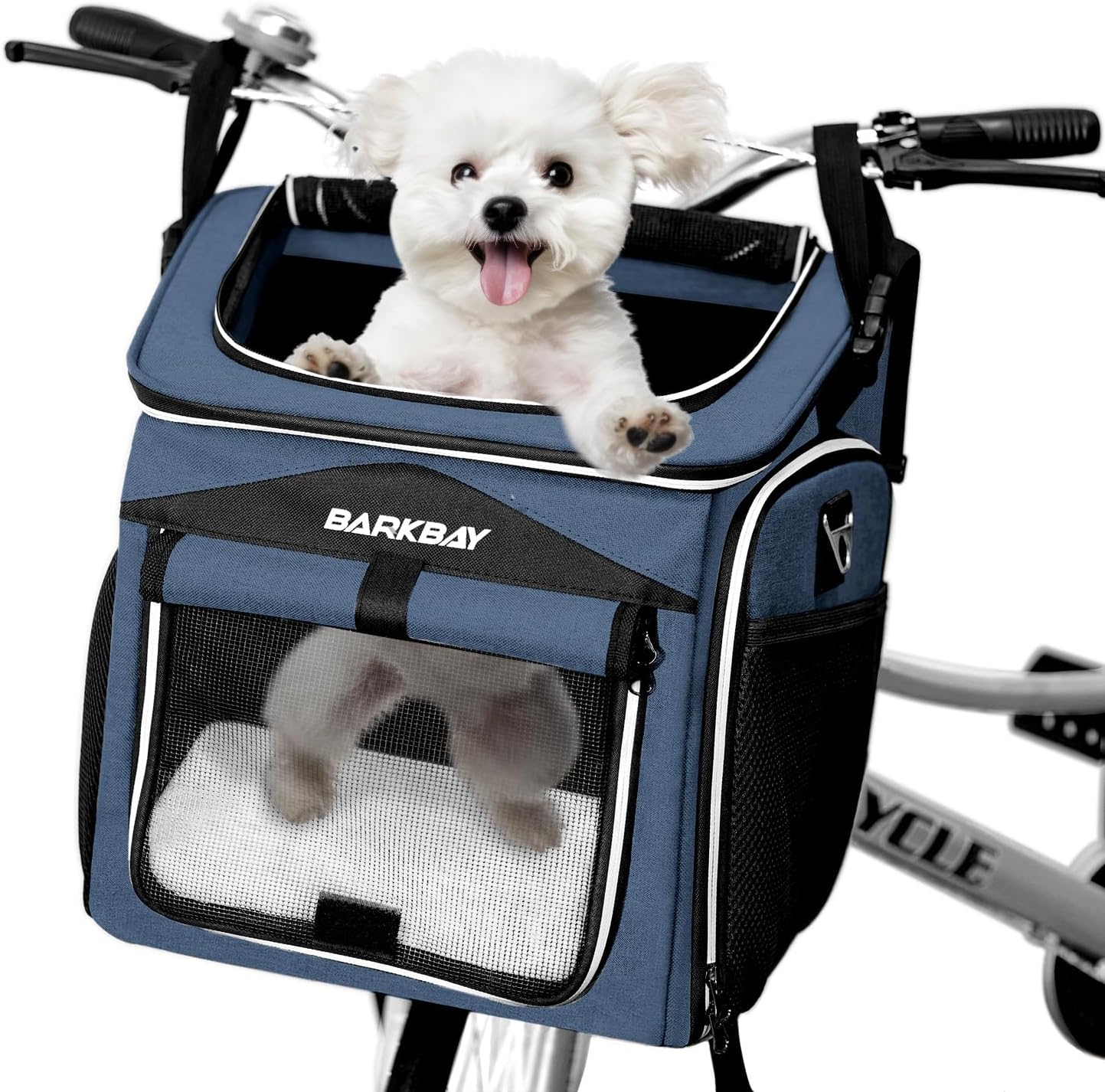 Dog Bike Basket Carrier, Expandable Foldable Soft-Sided Dog Carrier, 2 Open Doors, 5 Reflective Tapes, Pet Travel Bag,Dog Backpack Carrier Safe and Easy for Small Medium Cats and Dogs(Blue)