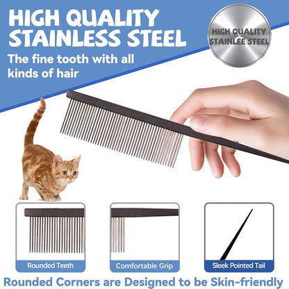 Grooming Pet Comb Rat Tail Dematting Cat and Dog Comb，Rounded Ends Design for Safe Tangle Removal, Hairstyling, Massage，Loose Hair Removal，Prevent Irritation，Fluffing Paws,Face,Tail,Remove Tear Stain