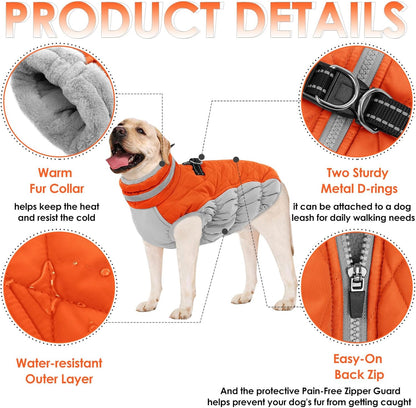 AOFITEE Dog Coat, Warm Dog Jacket, Reflective Winter Coats for Medium Dogs, Turtleneck Dogs Winter Jacket with Harness Built in, Waterproof Windproof Pet Fleece Vest Puffer Jacket, Orange M