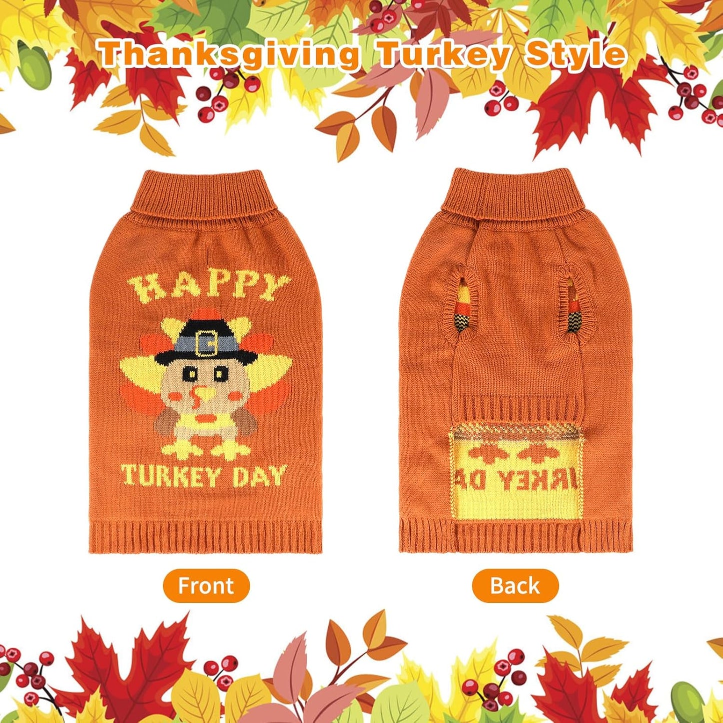 Thanksgiving Dog Turkey Sweaters Pullover Knitwear,Thick Warm Pet Knitted Clothes, Fall Turtleneck Dog Sweaters for Medium Large Dogs Girl Boy Pet Outfits Sweatshirt for Cold Weather S