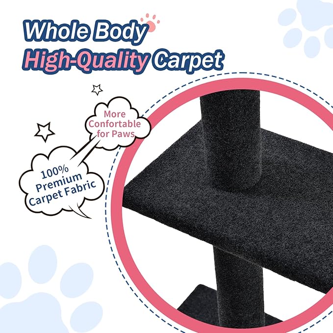 Max & Marlow Cat Tree Floor to Ceiling Cat Tower Height 95-108" Adjustable Kitten Tree Tall Climbing Tree with Carpet Scratching Post and Mat Cat Pole for Indoor Cats, Charcoal