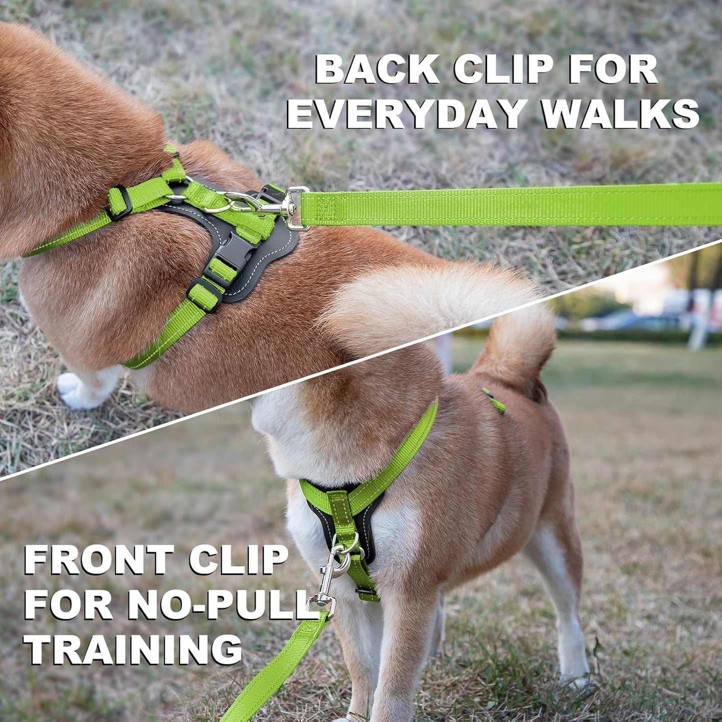 Plutus Pet Adjustable No Pull Dog Harness with Leather Accents, Heavy Duty Reflective Nylon Vest for Training, Hiking, Easy Walk Harness for Small, Medium, Large Dogs (Green, M)