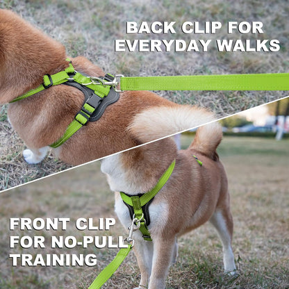 Plutus Pet Adjustable No Pull Dog Harness with Leather Accents, Heavy Duty Reflective Nylon Vest for Training, Hiking, Easy Walk Harness for Small, Medium, Large Dogs (Green, M)