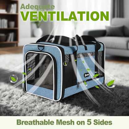 Cat Carrier 18 x 11 x 11 Top Loading Soft-Sided Pet Travel Bag Over 15lbs, Portable Small Dog Puppy Car Crate 10 lbs, Chihuahua Kennel Carry Case, Kitty Cloth Cage Medium Cat Under 25 Blue