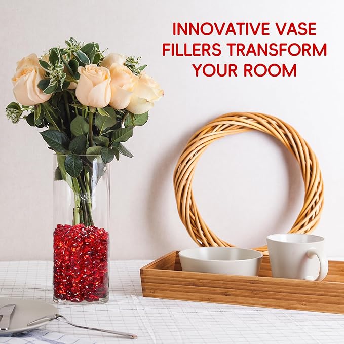 Meschett Colorful Glass Stones, 0.97 LB Fish Tank Gravel, Small Irregular Rainbow Aquarium Gravel for Aquarium Decorations and Turtle Tank, Sea Glass Beads Crystals for Fish Bowl, Vase Filler,Red