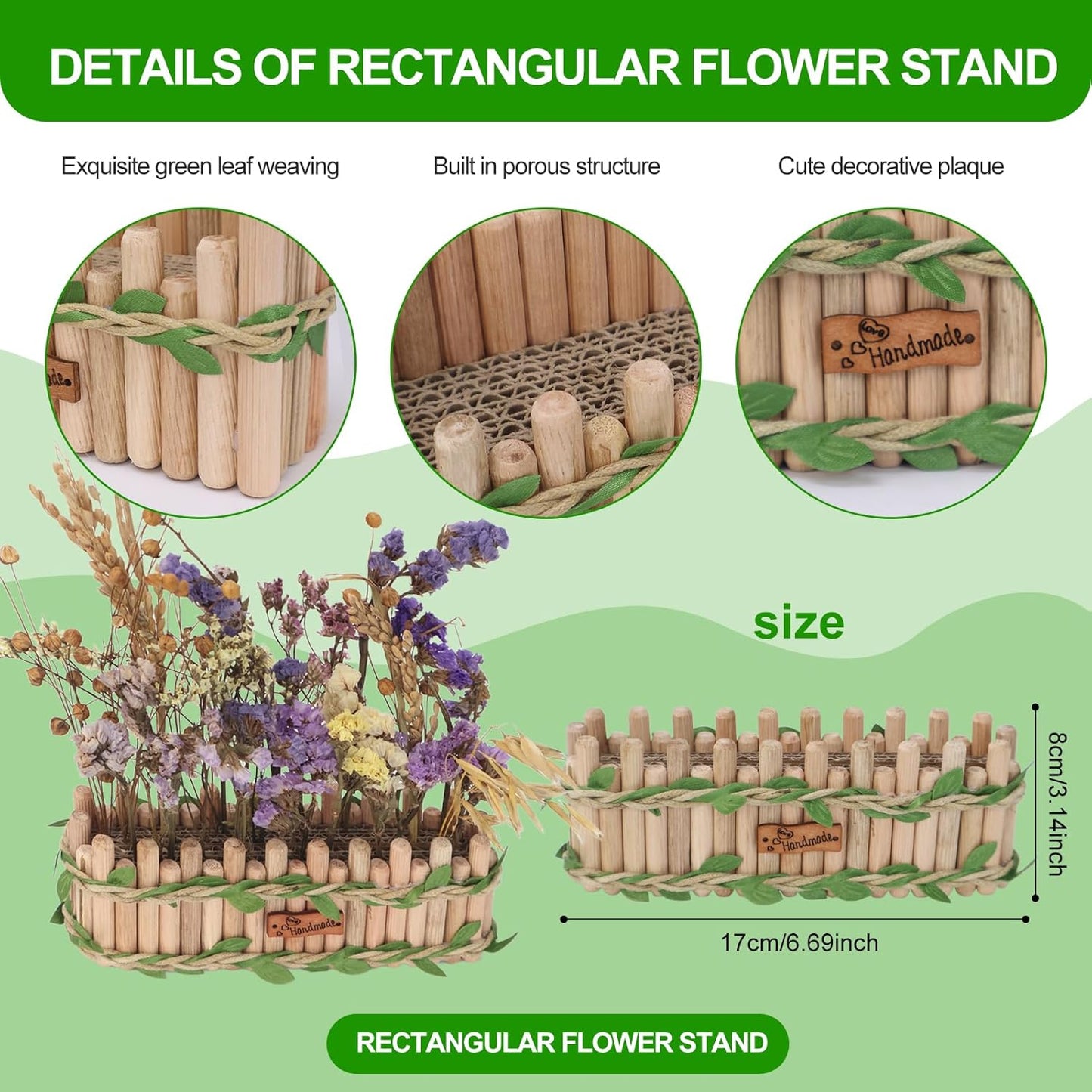 Hamster Cage Sprays Flower Foraging Holder - Natural Wood Feeding Stand, Small Pet Habitat Accessories for Hamsters Mouse Guinea Pig Dwarf Gerbils Syrian Mice (Rectangle Shape)