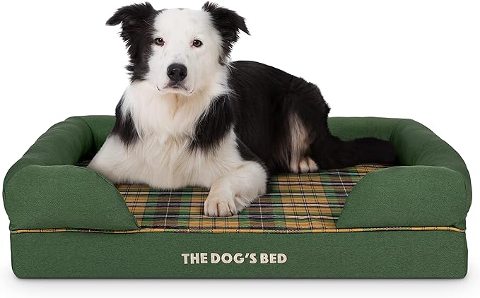 The Dog’s Bed, Large Green Tartan, Memory Foam, Pain Relief: Arthritis, Hip & Elbow Dysplasia, Post Surgery, Lameness, Supportive, Calming, Waterproof Washable Cover