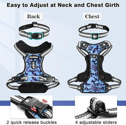 WINSEE Dog Harness No Pull, Pet Harnesses with Dog Collar, Adjustable Reflective Oxford Outdoor Vest, Front/Back Leash Clips for Small, Medium, Large, Extra Large Dogs, Easy Control Handle for Walking