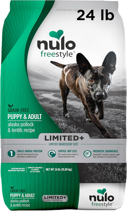 Nulo Freestyle All Breed Dog Food, Premium Allergy Friendly Adult & Puppy Grain-Free Dry Kibble Dog Food, Single Animal Protein with BC30 Probiotic for Healthy Digestive Support 24 Pound (Pack of 1)
