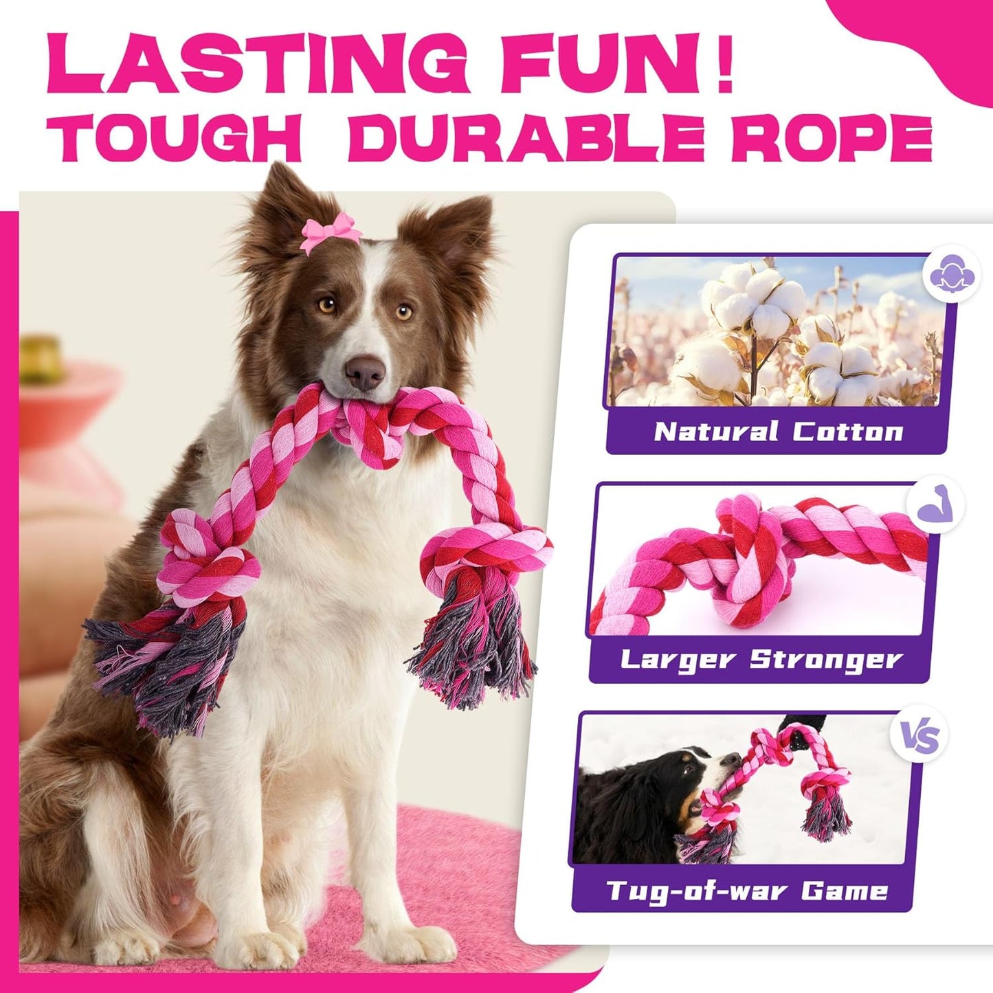 Zeaxuie 12 Pack Heavy Duty Various Dog Chew Toys Pack for Aggressive Chewers - Includes Large Rope Toys, Squeaky Toys & Indestructible Chew Bone for Medium, Large & X-Large Female Dogs