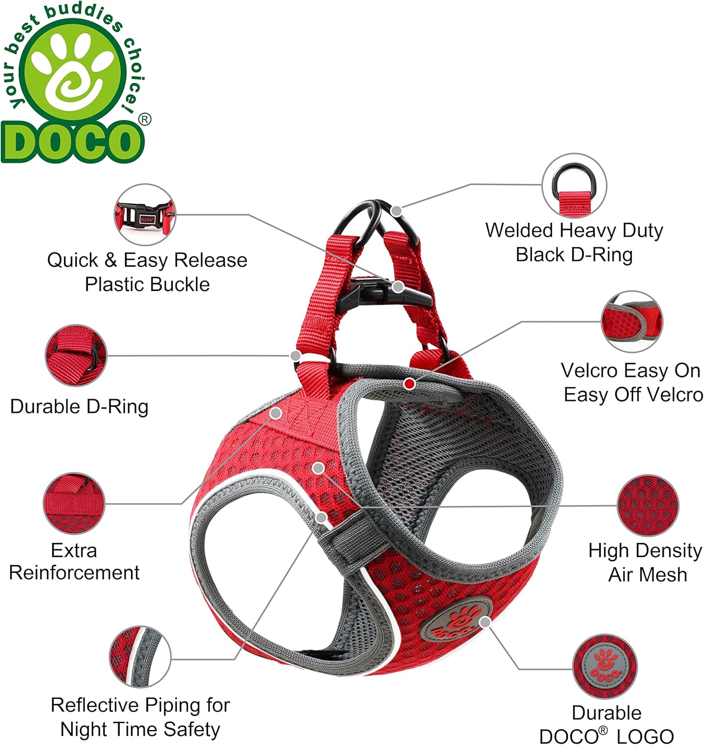 DOCO Dog Harness for Large Sized Dog - Athletica Adjustable, No Pull, No Choke, Puppy Vest Lightweight Air Mesh, Reflective, Puppy Essentials - Orange, Large (Chest 18.5"-19.5", Weight 15-20 lbs)