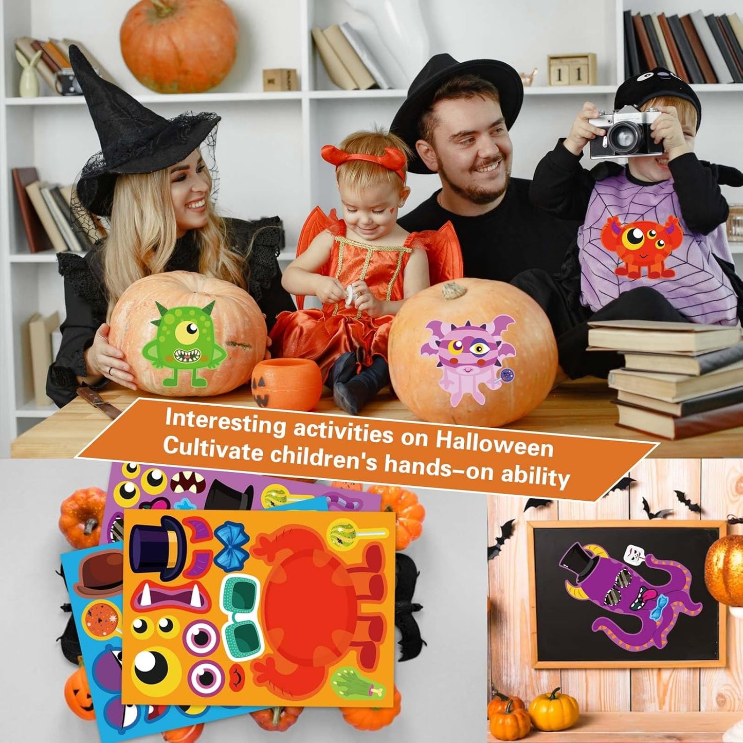 Make a Monster Face Stickers 48PCS Halloween Stickers for Kids Make Your Own Little Monster Sticker Sheets Halloween Theme Crafts Party Game Birthday School Classroom Reward Gift