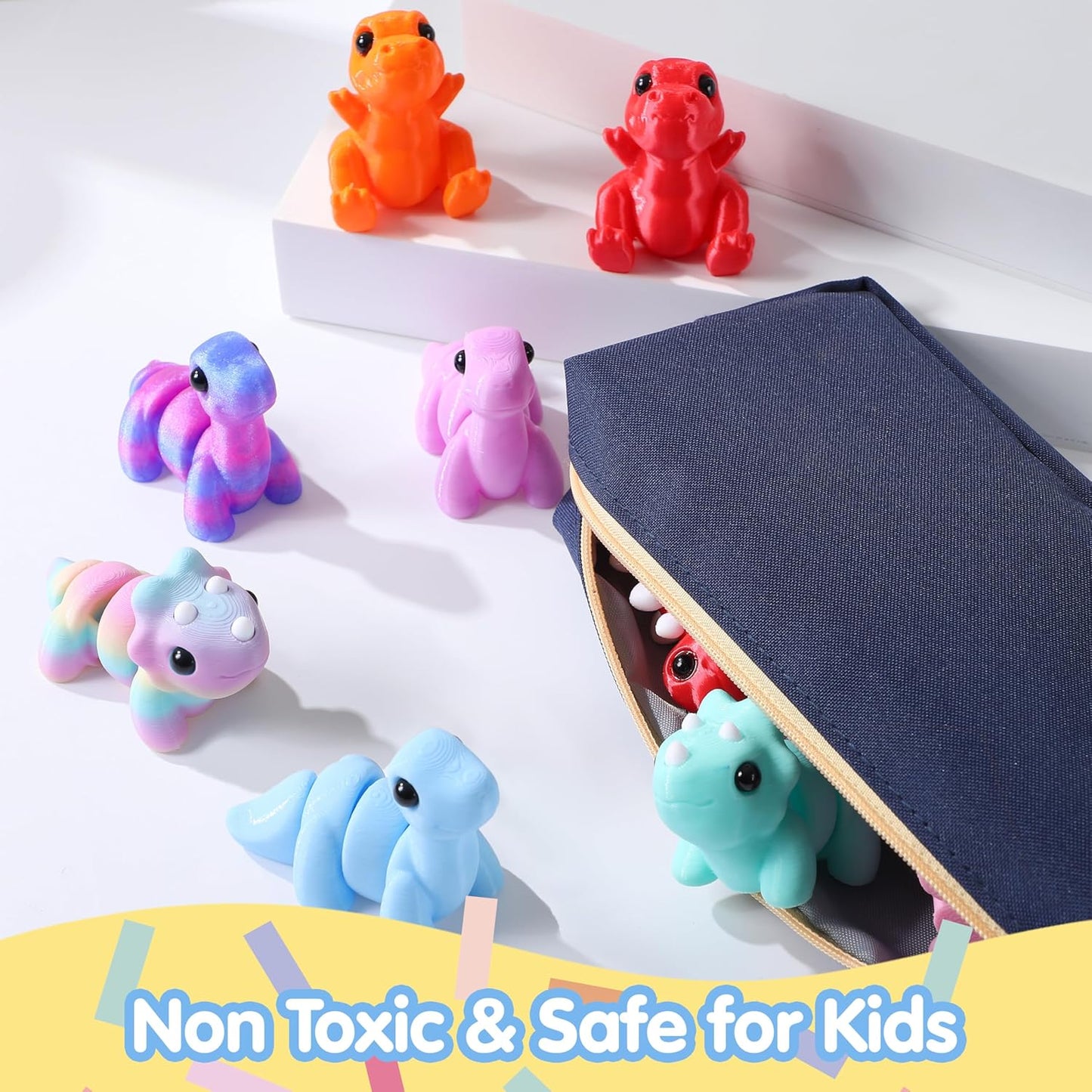 JOYIN 12 Pcs 3D Printed Dinosaur Animals Set, Mini Animals 3D Printed Toys - Cute Articulated Flexible Figurines Fidget Toys for Party Favors Birthday Gifts Desk Pets Office Home Decor